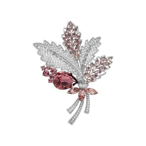 Crystal Brooch, Brass, with Austrian Crystal, plated, micro pave cubic zirconia & for woman, silver color, 71x55mm, Sold By PC