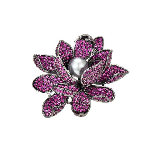 Broche bijoux de mode, laiton, Placage, pavé de micro zircon & pour femme, argent, 38x47mm, Vendu par PC