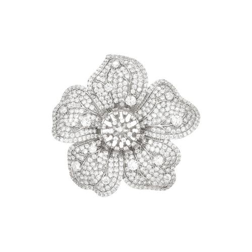 Broche bijoux de mode, laiton, Placage, pavé de micro zircon & pour femme, argent, 53x55mm, Vendu par PC