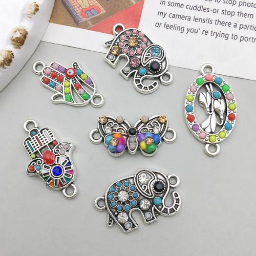 Tibetan Style Connector, plated, DIY & different styles for choice & with rhinestone & 1/1 loop, more colors for choice, 100PCs/Bag, Sold By Bag