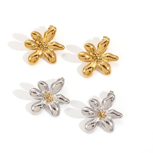 Stainless Steel Stud Earrings, 304 Stainless Steel, Flower, Vacuum Ion Plating, fashion jewelry & for woman, more colors for choice, 27.30x30mm, Sold By Pair