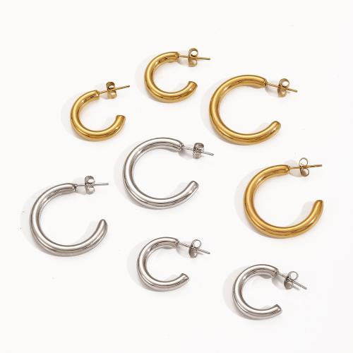 Stainless Steel Stud Earrings, 304 Stainless Steel, Letter C, Vacuum Ion Plating, fashion jewelry & different size for choice & for woman, more colors for choice, Sold By Pair