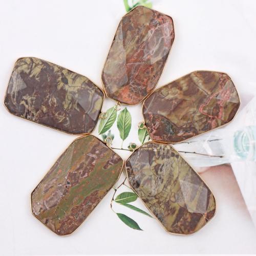 Gemstone Pendants Jewelry, Natural Stone, with Brass, DIY, mixed colors, 35x60mm, Sold By PC