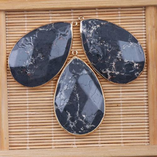 Gemstone Pendants Jewelry, Natural Stone, with Brass, DIY, black, 33x58mm, Sold By PC