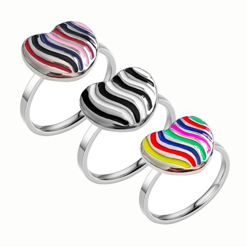 Émail Acier inoxydable Bague, Acier inoxydable 304, coeur, normes différentes pour le choix & pour femme & émail, couleur originale, Vendu par PC