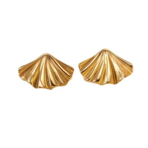 Boucle d'oreille de gaujon en acier inoxydable, Acier inoxydable 304, coquille, Plaqué or 18K, bijoux de mode & pour femme, Vendu par paire