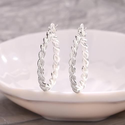 Brass Leverback Earring, plated, for woman, silver color, About 33*28MM, inner diameter about 23MM, Sold By Pair