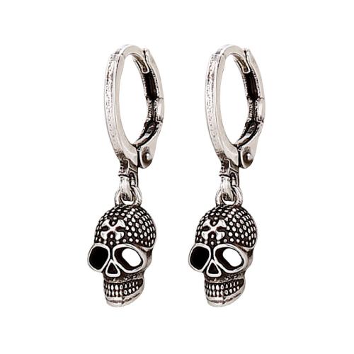 Pendiente Pendiente Huggie Hoop, metal, Calavera, chapado, para mujer, color original, 24mm, Vendido por Par