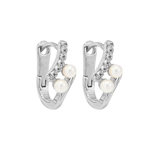 Boucles d'oreilles en laiton zircon cubique pavent, avec perle de plastique, Placage, pavé de micro zircon & pour femme, plus de couleurs à choisir, 13x13mm, Vendu par paire