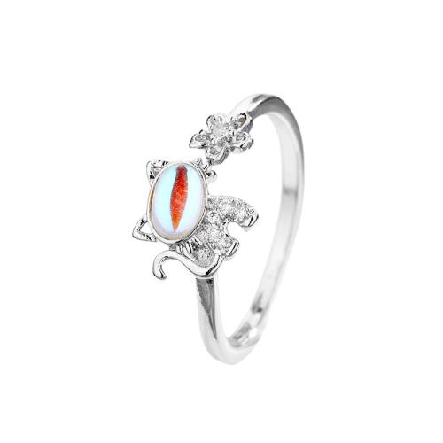 Cubique anneau en laiton Circonia Micro Pave, avec Moonstone, chat, Placage, pavé de micro zircon & pour femme, couleur platine, Vendu par PC