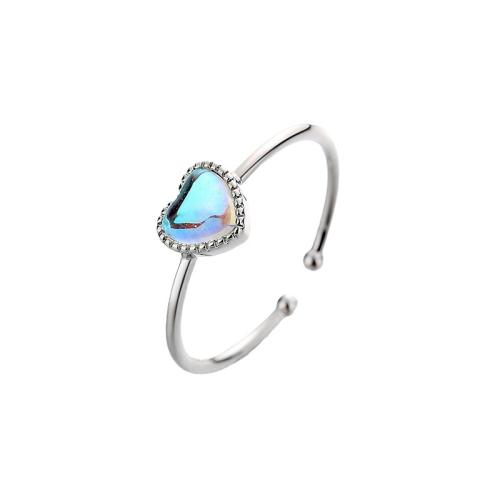 Brass Finger Ring, with Moonstone, Heart, plated, for woman, platinum color, Sold By PC