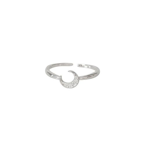 Cubic Zirconia Micro Pave Brass Ring, Moon, plated, micro pave cubic zirconia & for woman, platinum color, Sold By PC