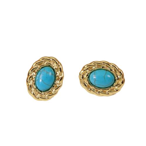 Boucle d'oreille de gaujon en acier inoxydable, Acier inoxydable 304, avec turquoise & perle de plastique, Placage, différents matériaux pour le choix & pour femme, plus de couleurs à choisir, Vendu par PC