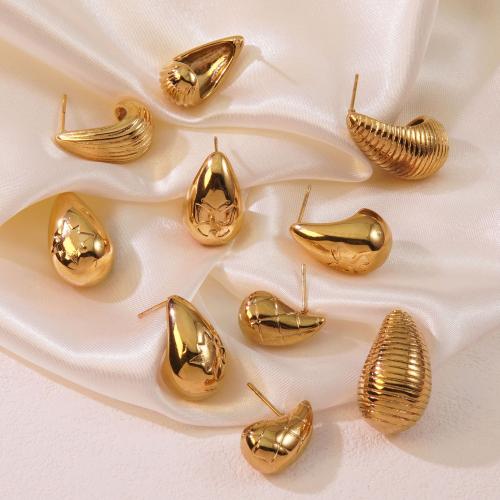 Stainless Steel Stud Earrings, 304 Stainless Steel, plated, different styles for choice & for woman, golden, Sold By Pair