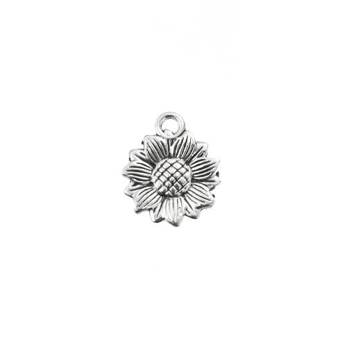 Pendentifs fleurs en alliage de zinc, Tournesol, Plaqué de couleur d'argent, DIY, plus de couleurs à choisir, 15x2x18mm, Vendu par sol