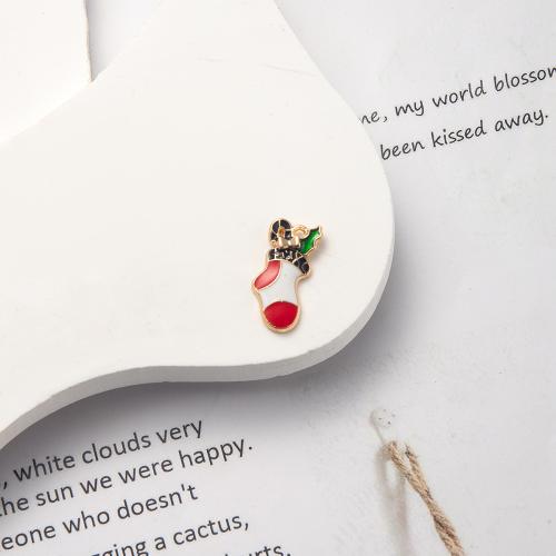 Tibetan Style Christmas Pendants, Christmas Sock, plated, Christmas Design & DIY & enamel, 9x3x20mm, Sold By PC