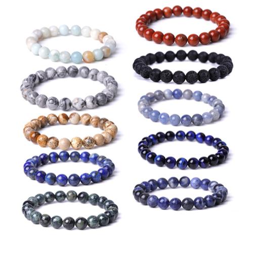 Gemstone Bracelet, Round, different materials for choice & Unisex, beads length 8mm, Length:Approx 6-8 Inch, Sold By PC