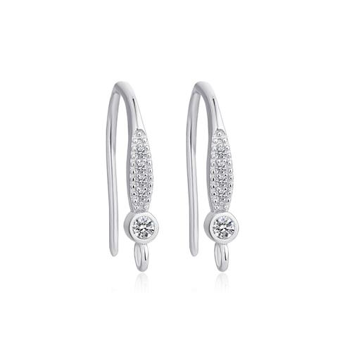 925 Sterling Silver Earring Drop Findings, platinum plated, DIY & micro pave cubic zirconia, earring drop component length 15-20mm, Sold By Pair