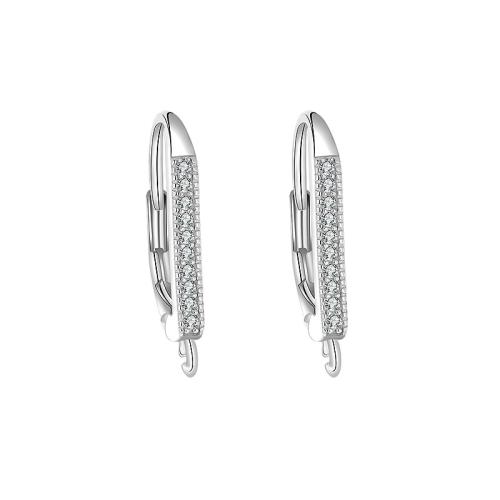 925 Sterling Silver Earring Drop Findings, platinum plated, DIY & micro pave cubic zirconia, 20mm, Sold By Pair