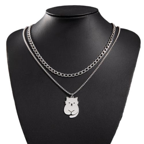 Stainless Steel Jewelry Necklace, 304 Stainless Steel, Cat, fashion jewelry & different size for choice & for woman, more colors for choice, Sold By PC