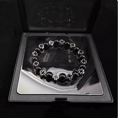 Bracelets de pierres précieuses, diamant noir, avec fil élastique & Oeil de chat, unisexe & styles différents pour le choix & émail, plus de couleurs à choisir, Longueur:18.5 cm, Vendu par PC