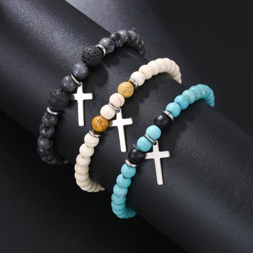 Gemstone Bracelets, Lava, with Magnesite & turquoise, different materials for choice & for man, more colors for choice, Sold By PC