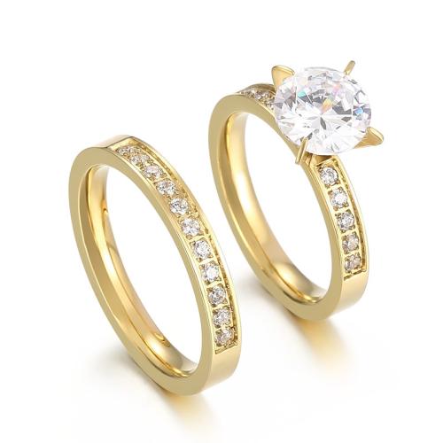 Bague acier titane, Placage, 2 pièces & normes différentes pour le choix & pour le couple & avec strass, plus de couleurs à choisir, Vendu par PC