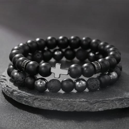 Gemstone Bracelets, Hematite, with Lava, 2 pieces & Unisex, Sold By PC