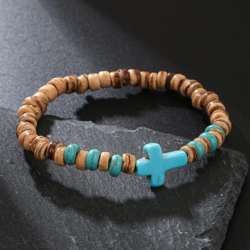 Bracelets de pierres précieuses, bois, avec Abrazine Stone & turquoise, différents matériaux pour le choix & unisexe, plus de couleurs à choisir, Vendu par PC