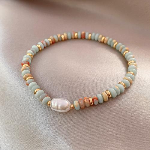 Gemstone Bracelets, Koreite, with Elastic Thread & Plastic Pearl, for woman, mixed colors, Length:15-18 cm, Sold By PC