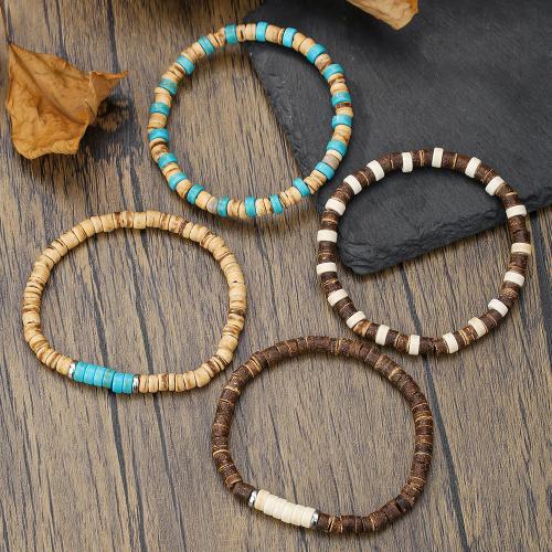 Bracelets en bois, avec turquoise & noix de coco, 2 pièces & unisexe, plus de couleurs à choisir, Vendu par PC