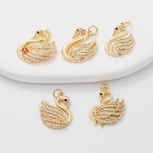 Cubique Pendentif en laiton zircon pavent, cygne, Placage de couleur d'or, DIY & styles différents pour le choix & pavé de micro zircon, plus de couleurs à choisir, protéger l'environnement, sans nickel, plomb et cadmium, Vendu par PC