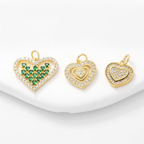 Cubic Zirconia Micro Pave Brass Pendant, Heart, gold color plated, DIY & different styles for choice & micro pave cubic zirconia, more colors for choice, nickel, lead & cadmium free, Sold By PC