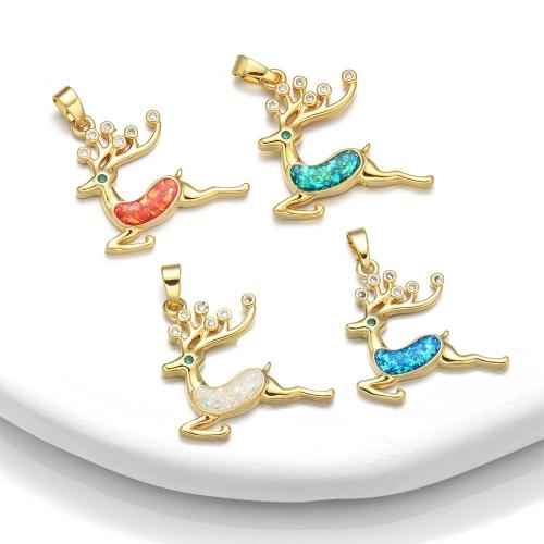 Cubic Zirconia Micro Pave Brass Pendant, Deer, gold color plated, DIY & micro pave cubic zirconia, more colors for choice, nickel, lead & cadmium free, Sold By PC