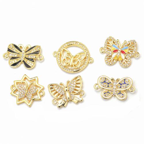 Cubic Zirconia Micro Pave Brass Connector, gold color plated, DIY & different styles for choice & micro pave cubic zirconia & 1/1 loop, more colors for choice, nickel, lead & cadmium free, Sold By PC