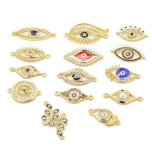 Evil Eye Connector, Brass, gold color plated, DIY & evil eye pattern & different styles for choice & micro pave cubic zirconia & enamel & 1/1 loop, more colors for choice, nickel, lead & cadmium free, Sold By PC