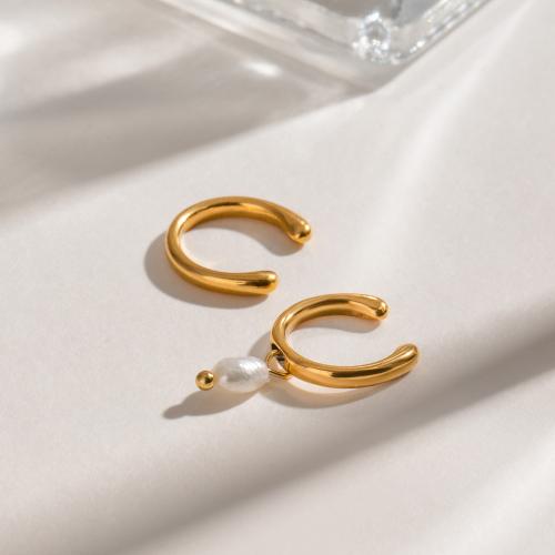 Pendientes Ear Cuff, acero inoxidable 304, con Perlas de plástico ABS, chapado en color dorado, Joyería, dorado, Vendido por Par