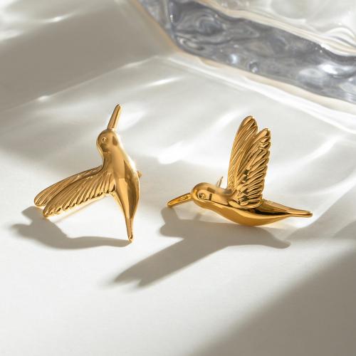 Stainless Steel Stud Earrings, 304 Stainless Steel, Bird, gold color plated, fashion jewelry, golden, Sold By Pair