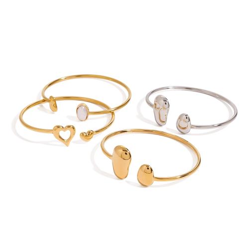 Stainless Steel Bangle, 304 Stainless Steel, with ABS Plastic Pearl, gold color plated, fashion jewelry & different designs for choice, golden, Sold By PC