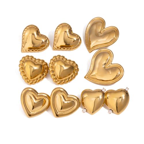 Stainless Steel Stud Earrings, 304 Stainless Steel, gold color plated, fashion jewelry & different designs for choice & with rhinestone, gold, Sold By Pair