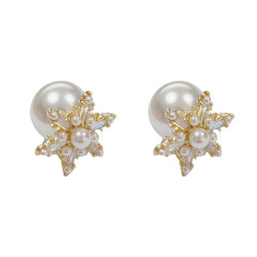 Brass Stud Earring, with ABS Plastic Pearl, gold color plated, fashion jewelry & with rhinestone, gold, nickel, lead & cadmium free, 19.50x19.50mm, Sold By Pair