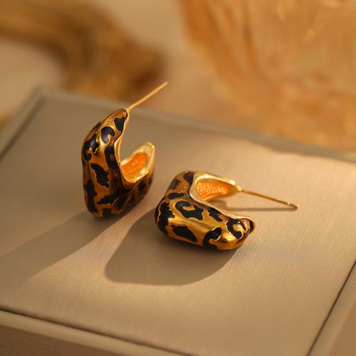 Brass Stud Earring, gold color plated, fashion jewelry & enamel, golden, nickel, lead & cadmium free, 9x21mm, Sold By Pair