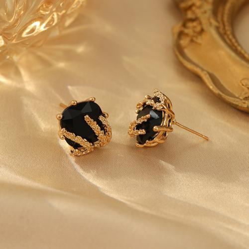 Cubic Zirconia Micro Pave Brass Earring, gold color plated, fashion jewelry & micro pave cubic zirconia, black, nickel, lead & cadmium free, 15x15mm, Sold By Pair