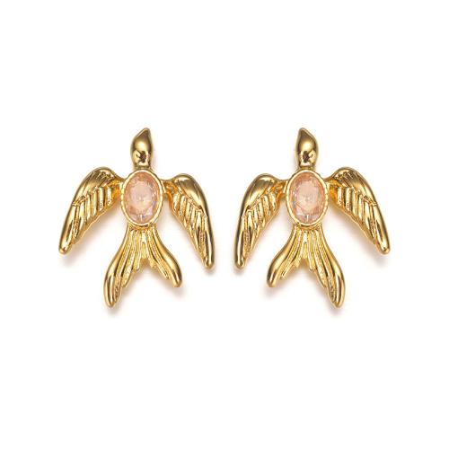 Stainless Steel Stud Earrings, 304 Stainless Steel, with Cubic Zirconia, Bird, plated, fashion jewelry & for woman, golden, Sold By Pair