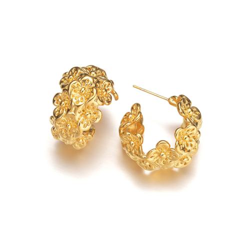 Boucle d'oreille de gaujon en acier inoxydable, Acier inoxydable 304, fleur, Plaqué or 18K, bijoux de mode & pour femme, Vendu par paire