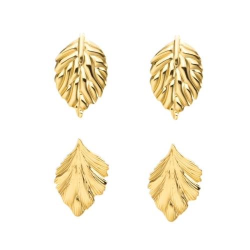 Pendientes de Acero Inoxidable, acero inoxidable 304, Hoja, 18K chapado en oro, Joyería & diferentes estilos para la opción & para mujer, Vendido por Par