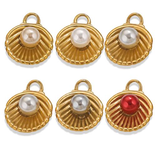 Stainless Steel Pendants, 304 Stainless Steel, with Plastic Pearl, Shell, gold color plated, DIY, more colors for choice, 5PCs/Bag, Sold By Bag