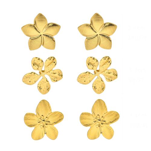 Boucle d'oreille de gaujon en acier inoxydable, Acier inoxydable 304, fleur, Plaqué or 18K, bijoux de mode & styles différents pour le choix & pour femme, Vendu par paire