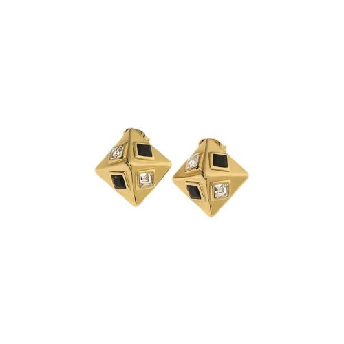 Stainless Steel Stud Earrings, 304 Stainless Steel, Rhombus, fashion jewelry & for woman & with rhinestone, golden, Sold By Pair