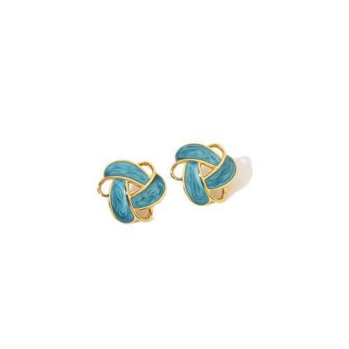 Stainless Steel Stud Earrings, 304 Stainless Steel, Flower, gold color plated, for woman & enamel & hollow, Sold By Pair